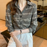 woman shirts 2022 spring small houndstooth stitching print fashion plaid shirt tops korean fashion button up camisas de mujer