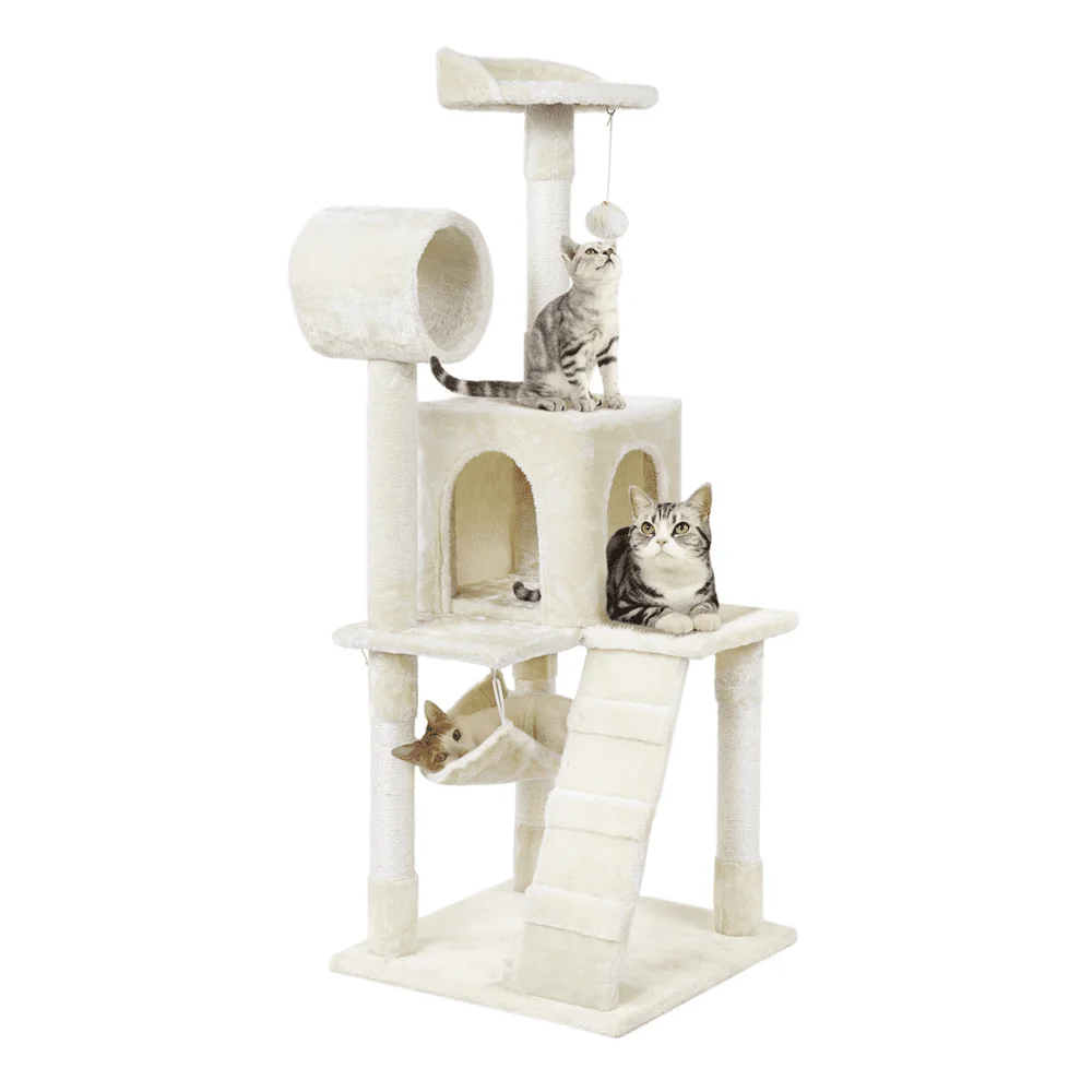 Easyfashion 52-in Cat Tree & Condo Scratching Post Tower, Beige