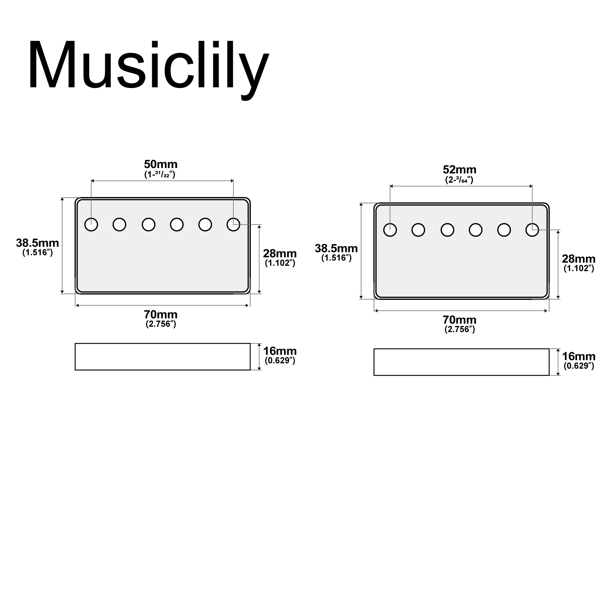 Комплект накладок для электрогитары Musiclily Pro 50/52 мм из никелевого серебряного