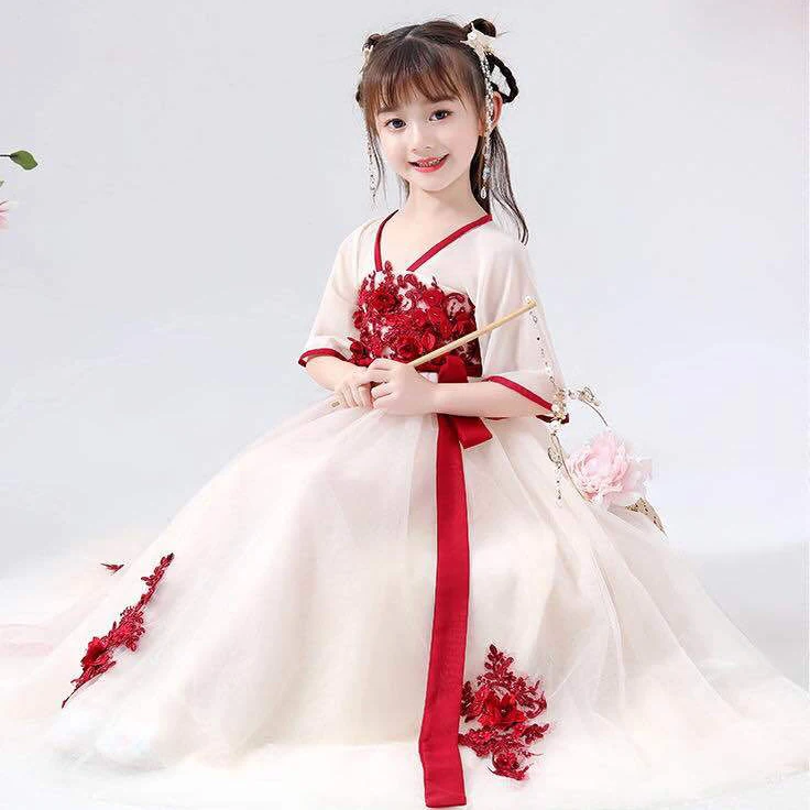 Children Top + Skirt Hanfu Oriental Chinese Style Retro Hanfu Cosplay Kids Tang Suit Princess Traditional Chinese Girl Dress