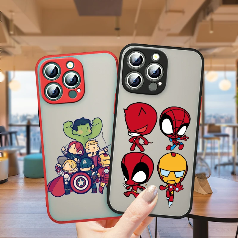 

Marvel cute Avengers For Apple iPhone 13 12 11 Pro Max Mini XS Max X XR 6 7 8 Plus SE Frosted Translucent Phone Case