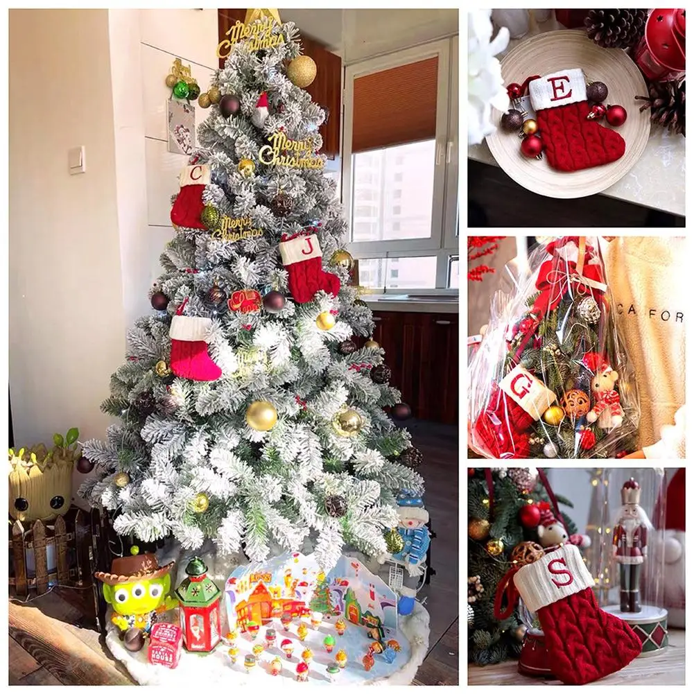 

New Year Christmas Socks Red Letters Embroidery Knitting Stocking Xmas Decoration Ornament Gifts Home Christmas Tree Access T9V0