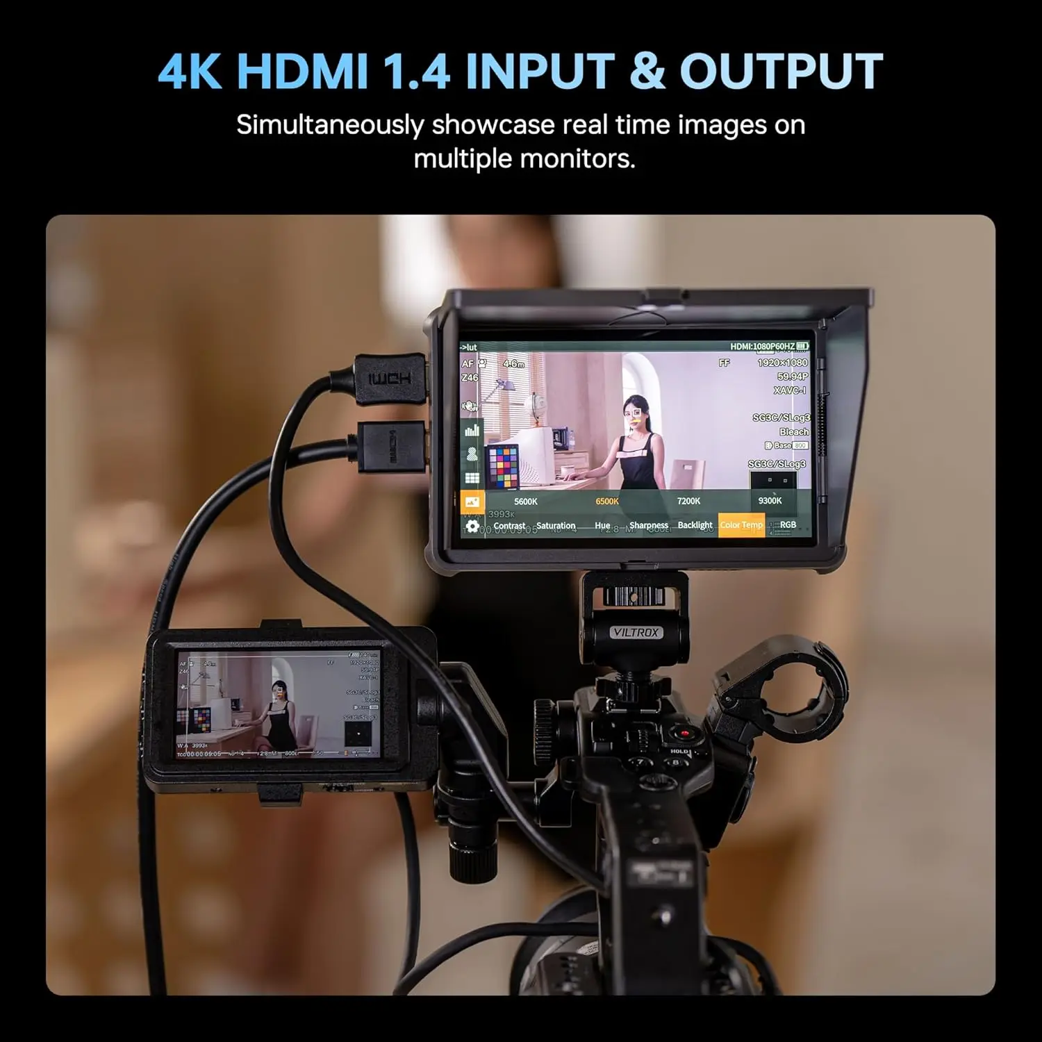 Фото Портативный 7-дюймовый сенсорный монитор VILTROX DC‑L1, вход HDMI 1.4, 3D LUT, векторный анализатор сигнала, защита от солнца для съемки на беззеркальные и зеркальные камеры №3