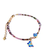 fashion butterfly pendant tourmaline anklet bracelet on leg foot jewelry beads butterflies charm anklets for women accessories