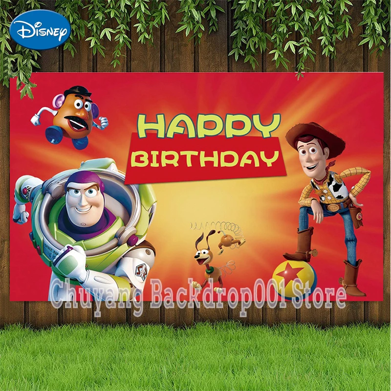 Disney Cartoon Toy Story Backdrop Support Customize Name Baby Shower Boy Birthday Party Decorations Vinyl Photography Background