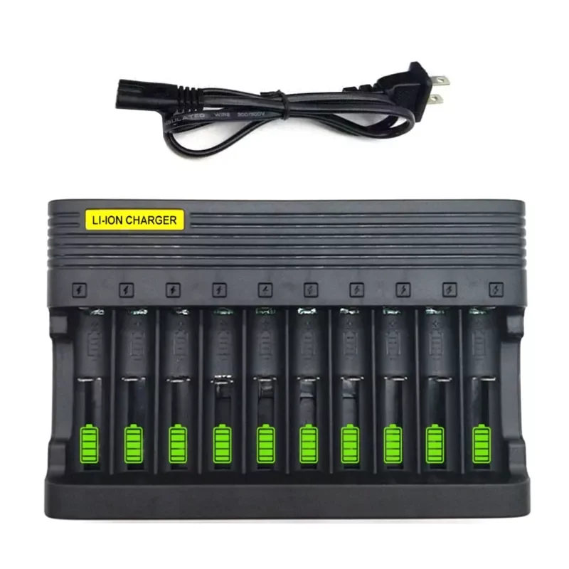 

Independent Slot US Plug Charger Compact 10-Slot Battery Charger 3.7/4.2V 14500 16340 18650 Li-ion Rechargeable Battery H3CA