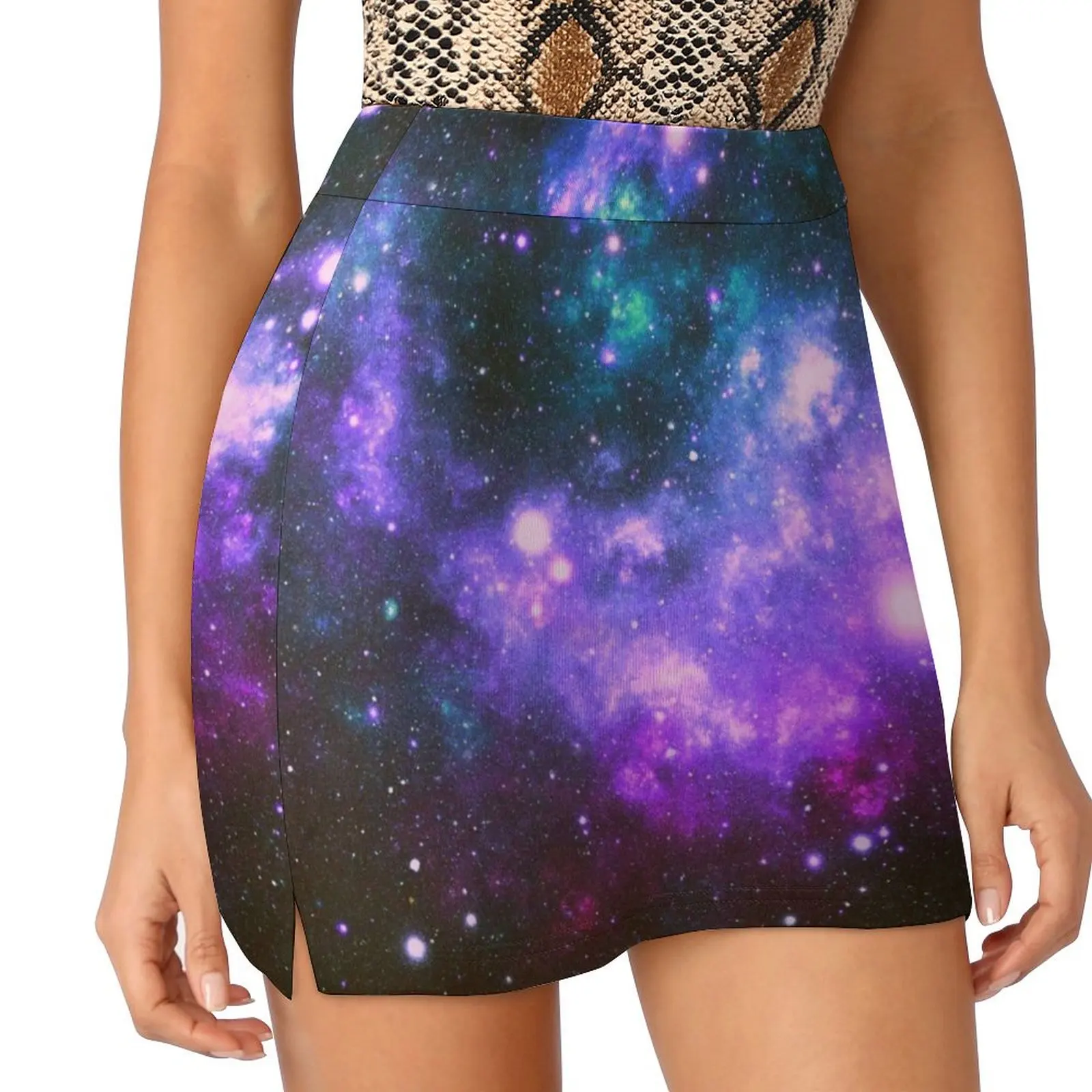 Galaxy Nebula фиолетовая бирюзовая синяя мини-юбка женская одежда лето 2025 новинки