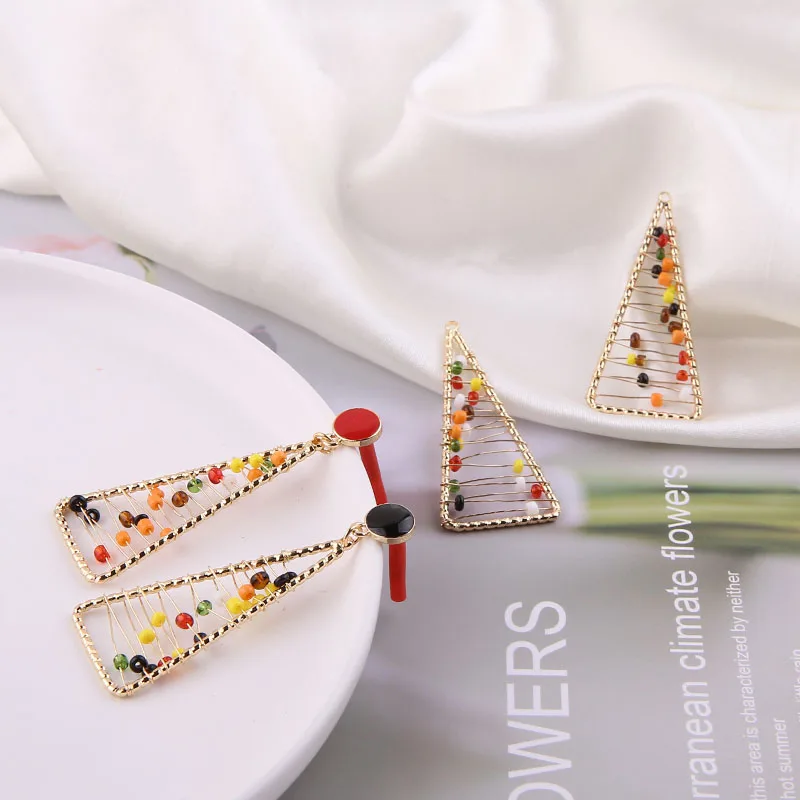 

6 шт. аксессуары «сделай сам», креативный темперамент, Модные металлические треугольные плетеные цветные Серьги Из Рисовых бусин, Подвески ...