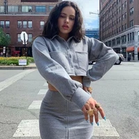 womens small lapel wool two piece suit new single breasted blouse solid color hip a line skirt fashion casual clothing