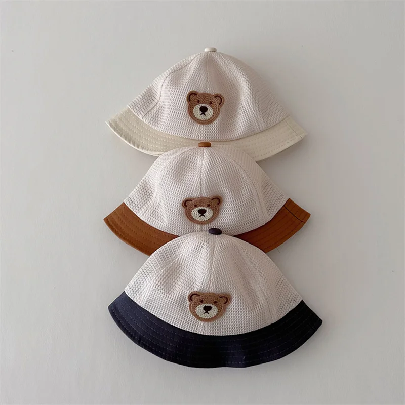 

New Spring Summer Baby Bucket Hat Cute Bear Newborn Panama Cap Solid Color Outdoor Beach Caps Kids Baby Boy Girl Sun Hats Bonnet