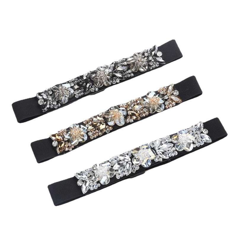 

Flower Rhinestone Belt Shaping Girdle Elastic Corset Waist Belt For Women Dress Waistband Waist Cincher Belt