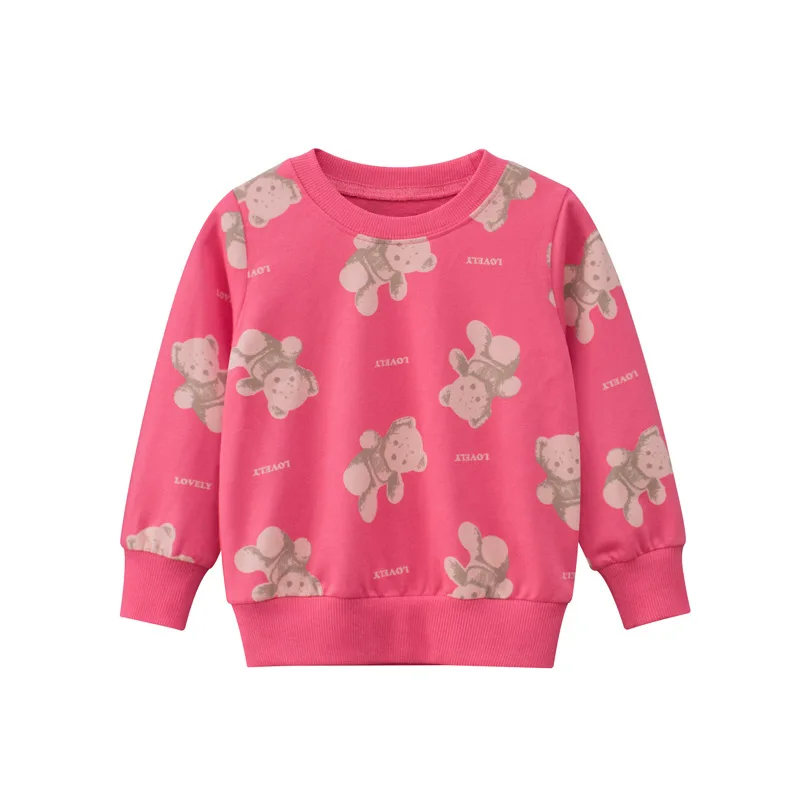 

2-9Years Autumn New Girls Sweatshirts Floral Kids Hoodies Clothes Cartoon Bear Print Children Long Sleeve Cotton Pullover Tops