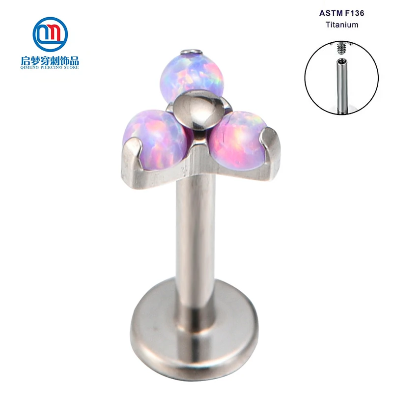 

ASTM F136 Titanium Prong Set Opal Trio Tops Labret Lip Ear Helix Earring Piercing Jewelry