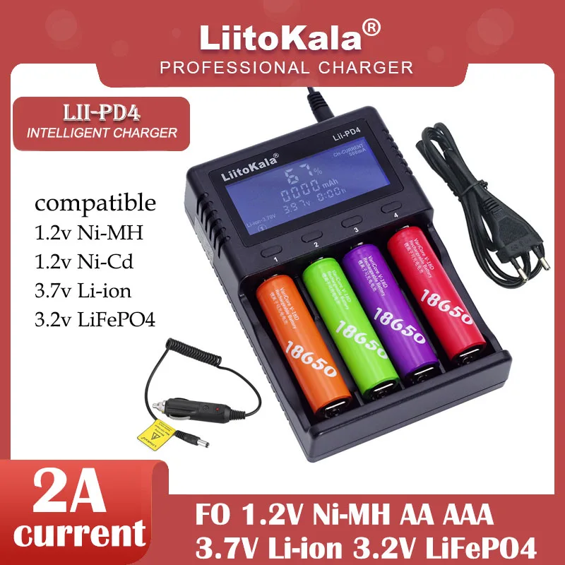 

Liitokala Lii-PD2-PD4 LCD 3,2 V 3,7 V 3,8 V 1,2 V 25500 18650 18350 26650 20700 NiMH литиевый LiFePO4 аккумулятор зарядное устройство