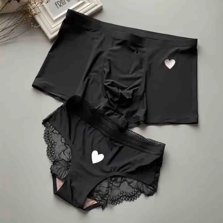 Couple Underwear Set New Style Ice Silk Sexy Mens Boxers and Women Panties Sexy Lover's Panty Plus Size Valentine Panties