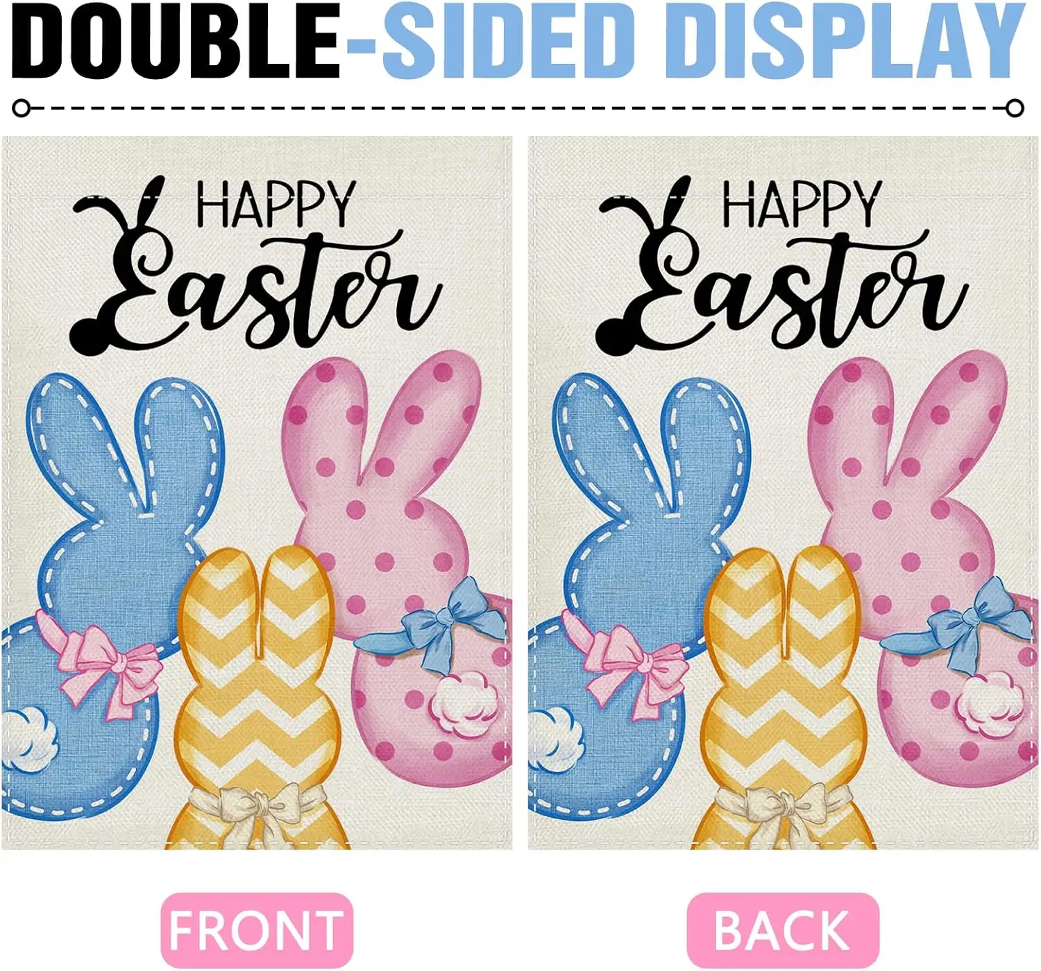 Фото Декоративный садовый флаг Dyrenson Happy Easter Peeps Bunny, красочный милый кролик для украшения двора и дома, весенний декор из мешковины IIX №4