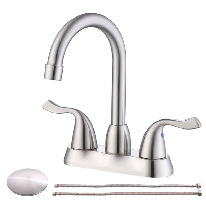 

2-Handle Bathroom Sink Faucet with Plastic Pop-up Drain and Lead-Free CUPC Supply Lines RV Bathroom Faucet 3 Holes