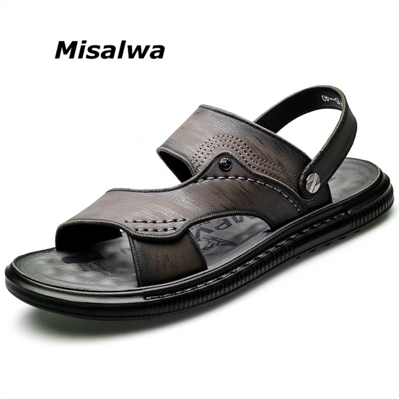 Сандалии Misalwa мужские кожаные латексные пляжные тапочки удобные нескользящие