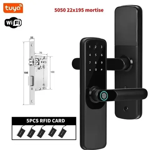 Tuya Wifi электронный умный дверной замок с Биометрическим отпечатком пальца/смарт-картой/паролем/разблокировкой ключа/USB Аварийная зарядка