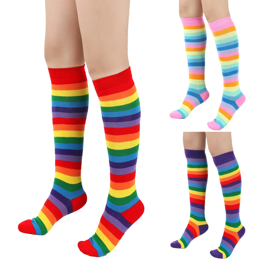 

Женские носки до колена, радужные Полосатые чулки для ЛГБТ девушек, длинные носки для косплея, кавайные смешные, Лолита, Харадзюку Y2k 2023