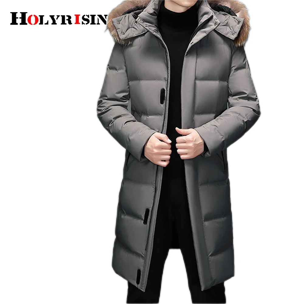 Holyrising-abrigo de plumón grueso para hombre, con capucha Chaqueta larga de piel, cortavientos a prueba de viento y lluvia, invierno, 90%, 123