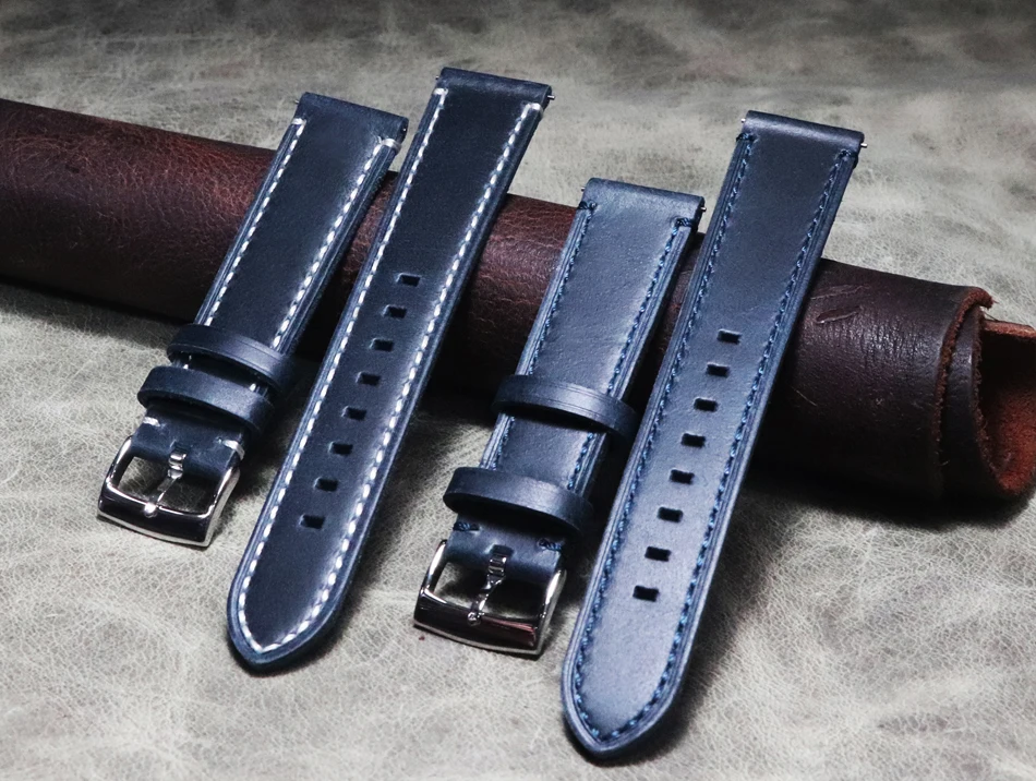 Blue First Layer Cowhide Folding Quick-release Ear Strap 18mm 19mm 20mm 22mm GT2 Real Bracelet Men Watchband