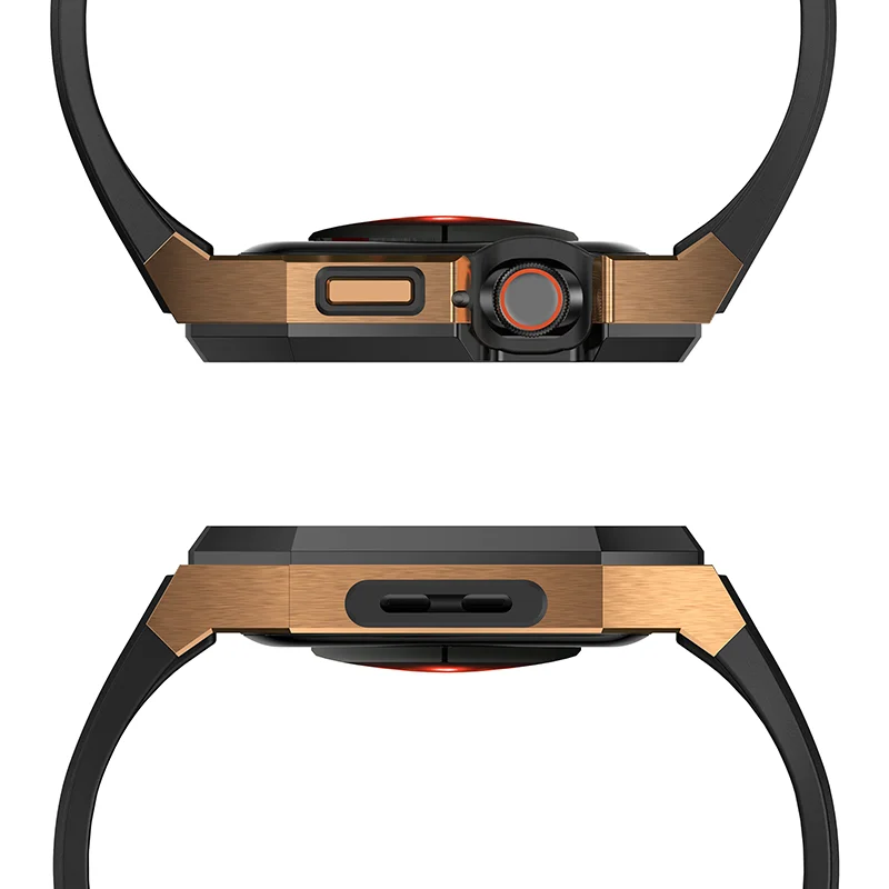 Strap Modification Kit for Apple Watch 8 7 45mm Stainless Steel Case for iWatch Series 6 SE 5 4 44mm Fluorine Rubber Band Set