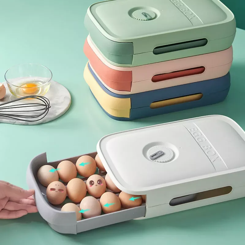 

Kitchen Egg Storage Box Drawer Type Container For Eggs Adjustable Time Organizer Case Kitchen Refrigerator Arrangement