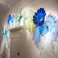 living room wall lamp dale chihuly style borosilicate art blue blown glass flower plates