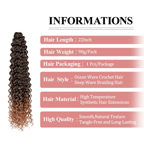 22 дюйма Глубокий Волнистый Твист Кроше Оплетение Волос Наращивание Синтетический Braid Афро Кудри Воды Волна Твист Кроше Оплетение Волос Для Женщин