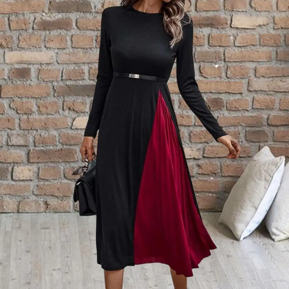 

Chic Dress Mid-calf Length Elegant Autumn Dress Breathable Women Dress
