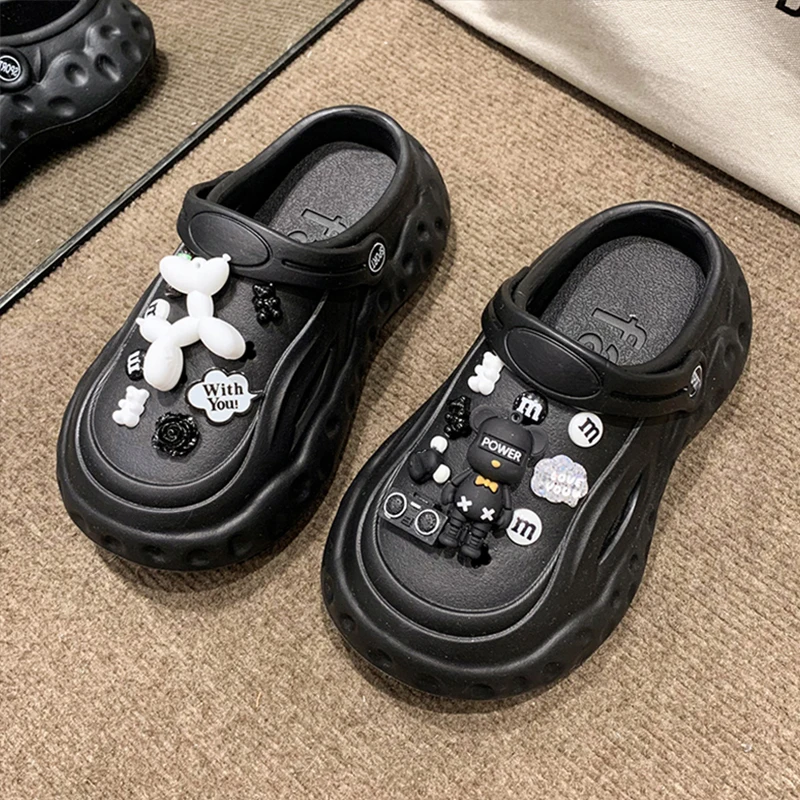 Mo Dou Scandals for Women 2023 Summer New EVA Thick Sole Non-slip Home Slippers Punk Style Rhinestone Chain DIY Wearable