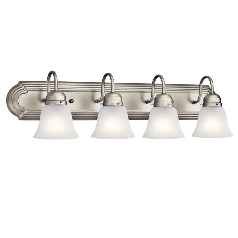 

4 Light Brushed Nickel Vanity Light with Satin Etched Glass Shades