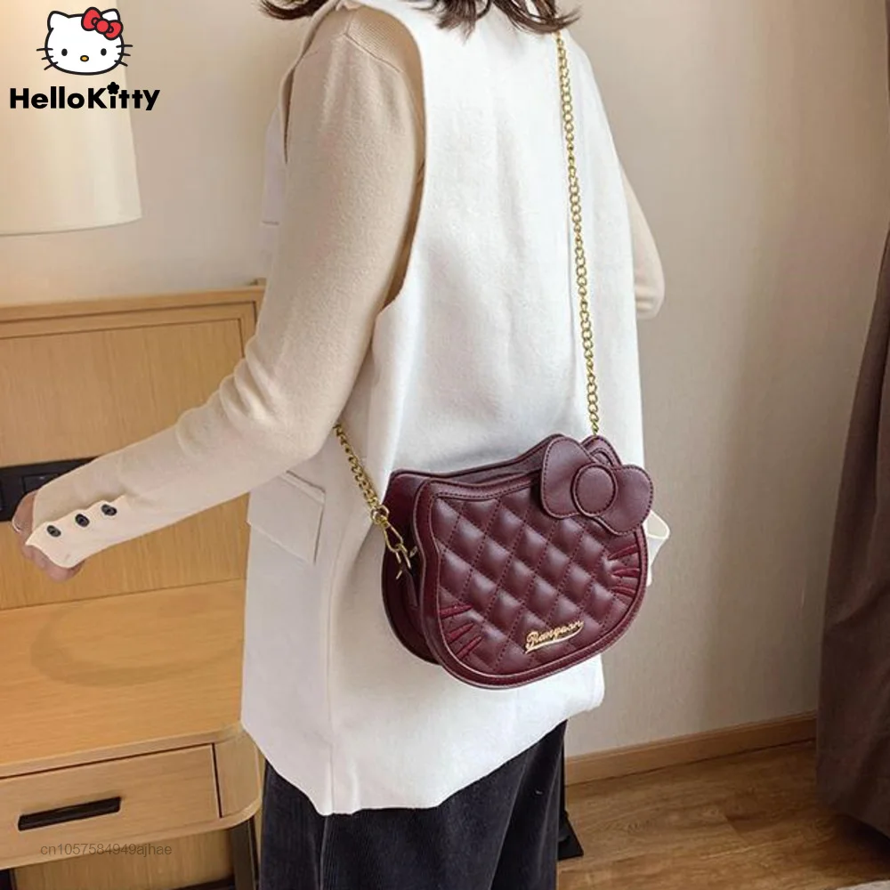 

Sanrio Hello Kitty Shoulder Crossbody Bags KT Cat Bow Fashion Chain Diamond Cute Women's Small Bag Designer Bags Luxury Shopping