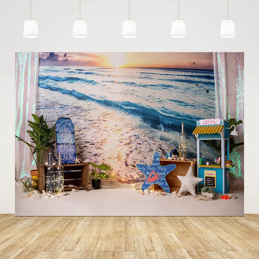 

Mehofond Photography Background Seaside Beach Boy Birthday Party Starfish Ice Cream Booth Decoration Backdrop Photo Studio Props