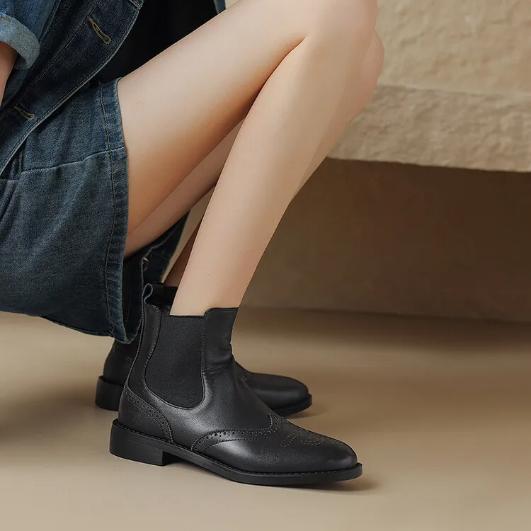 Черные женские короткие ботинки челси из коровьей кожи Модные осенние ботильоны
