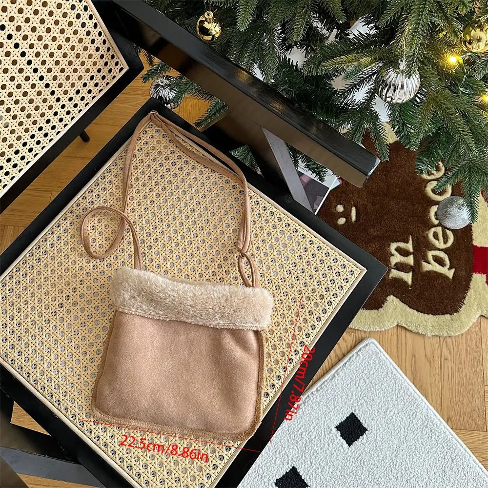 Портативная плюшевая сумка из овечьей шерсти пушистая через плечо замшевая