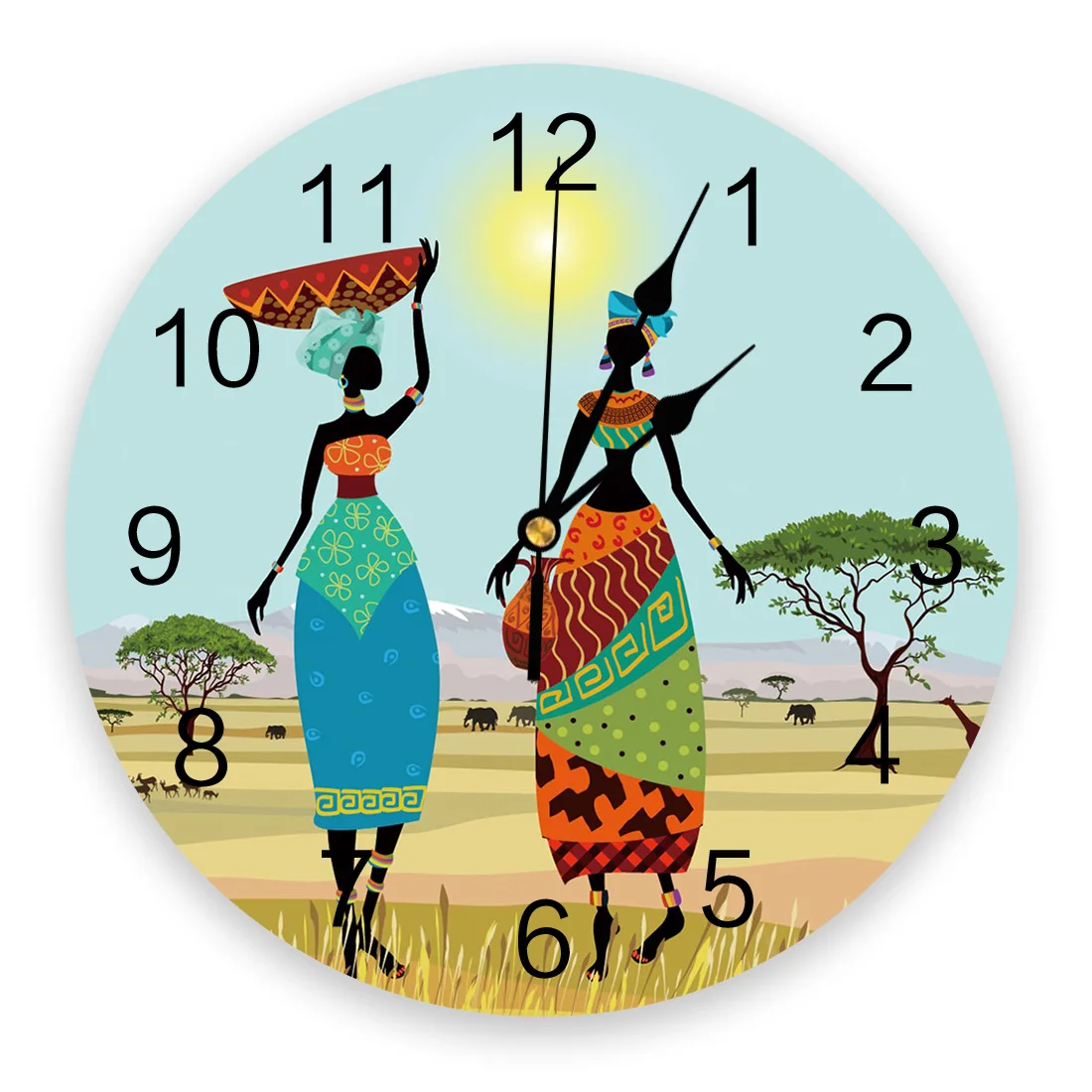 

African Women Dress Pattern Wall Clock Home Decor Bedroom Silent o'clock Watch Wall for Kitchen Living Room Wall Digital Clock