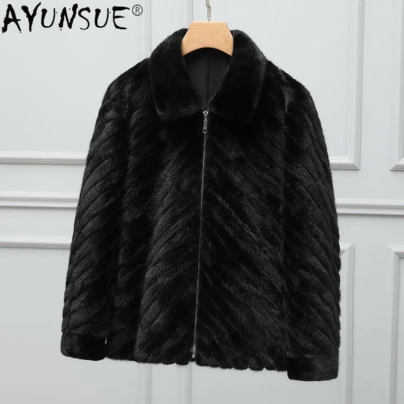 

AYUNSUE Mens Fur Jacket Coat Men Winter Jacket Autumn Real Mink Fur Coats for Men Clothing Warm Fur Jackets Zippers Abrigos SGG