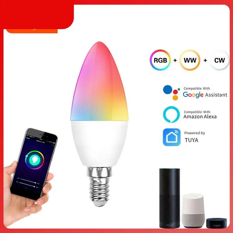 

Rgb Colorful Lights Timer Dual Mode Smart Bulb Voice Control E14 E12 Tuya Bulb Lights Smart Home App Remote Control