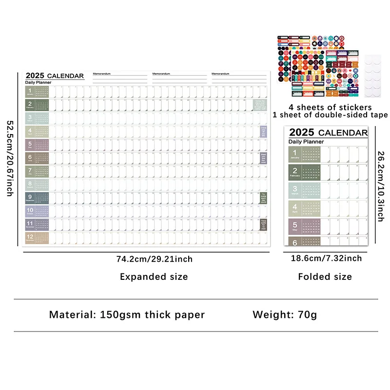 

Ins простой календарь-планировщик на 2025 год, настенный список дел, каваи, годовой целевой список, органайзер для расписания, офисные принадлежности