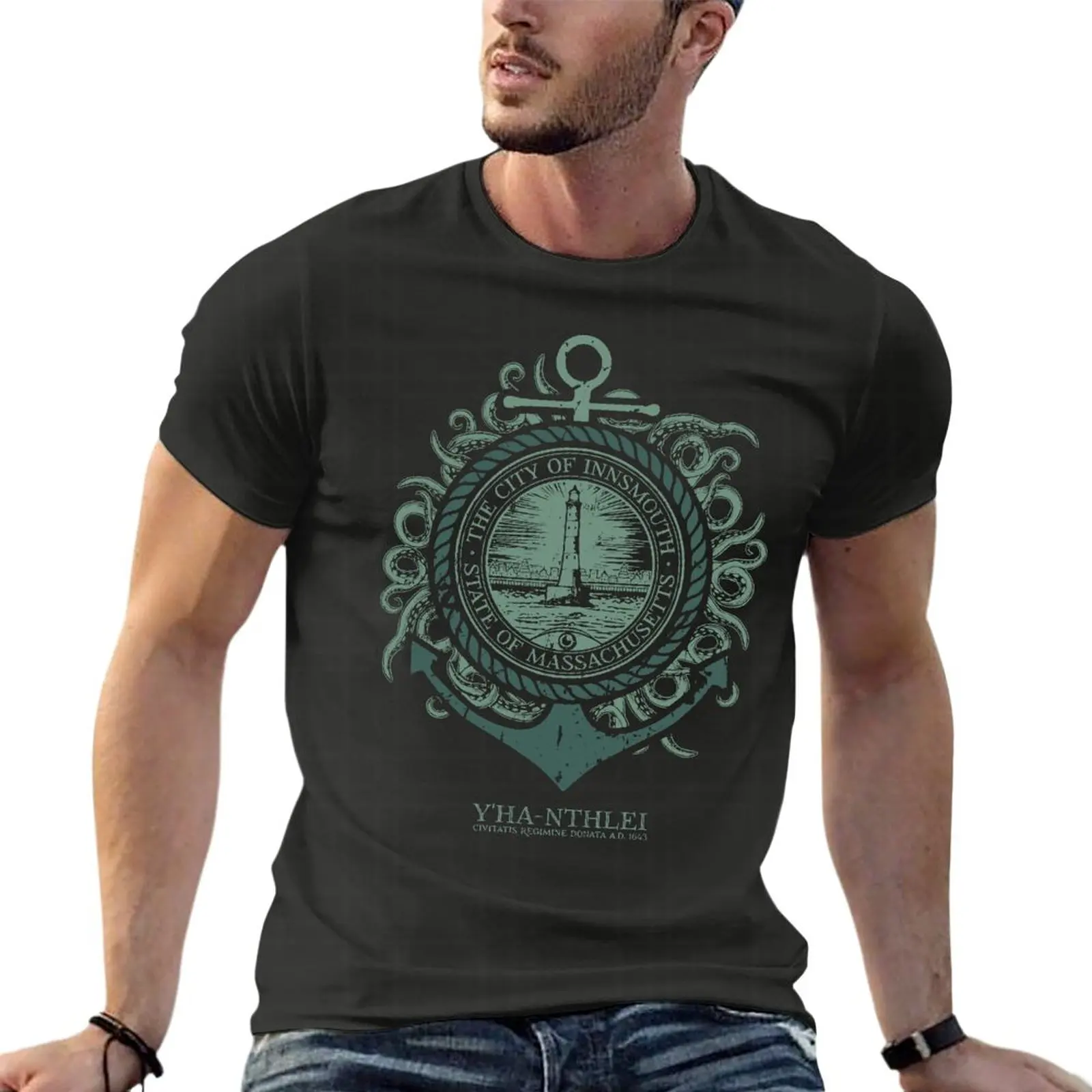 

Innsmouth City Seal - H P Lovecrafts Call Of Cthulhu Inspired Oversized T Shirt Branded Men Clothing 100% Cotton Top Tee