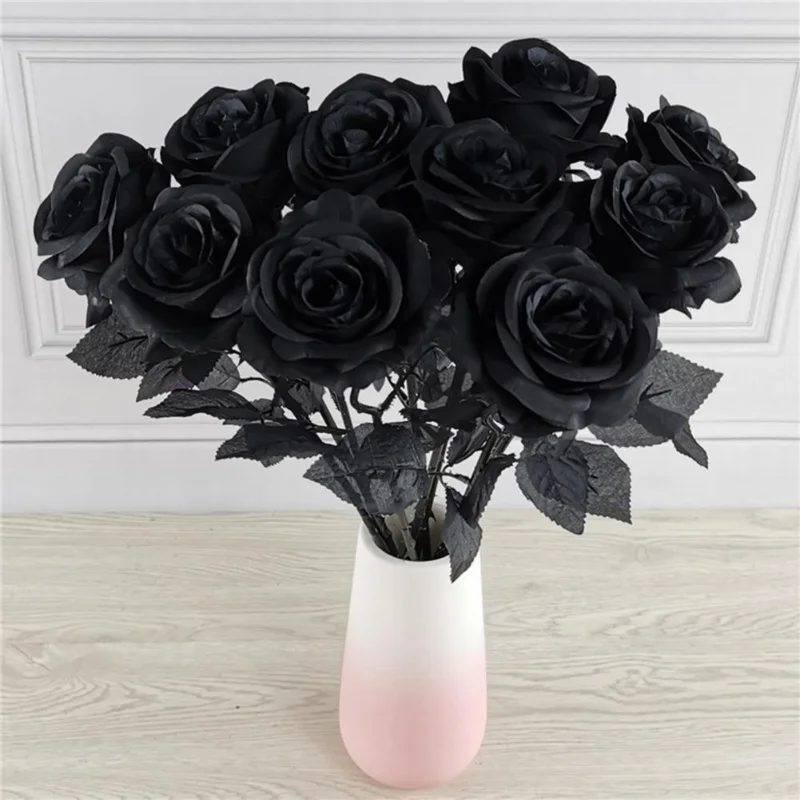 

50cm imitation rose black stick black artificial flower home decoration romantic rose wedding celebration garden wall decoration