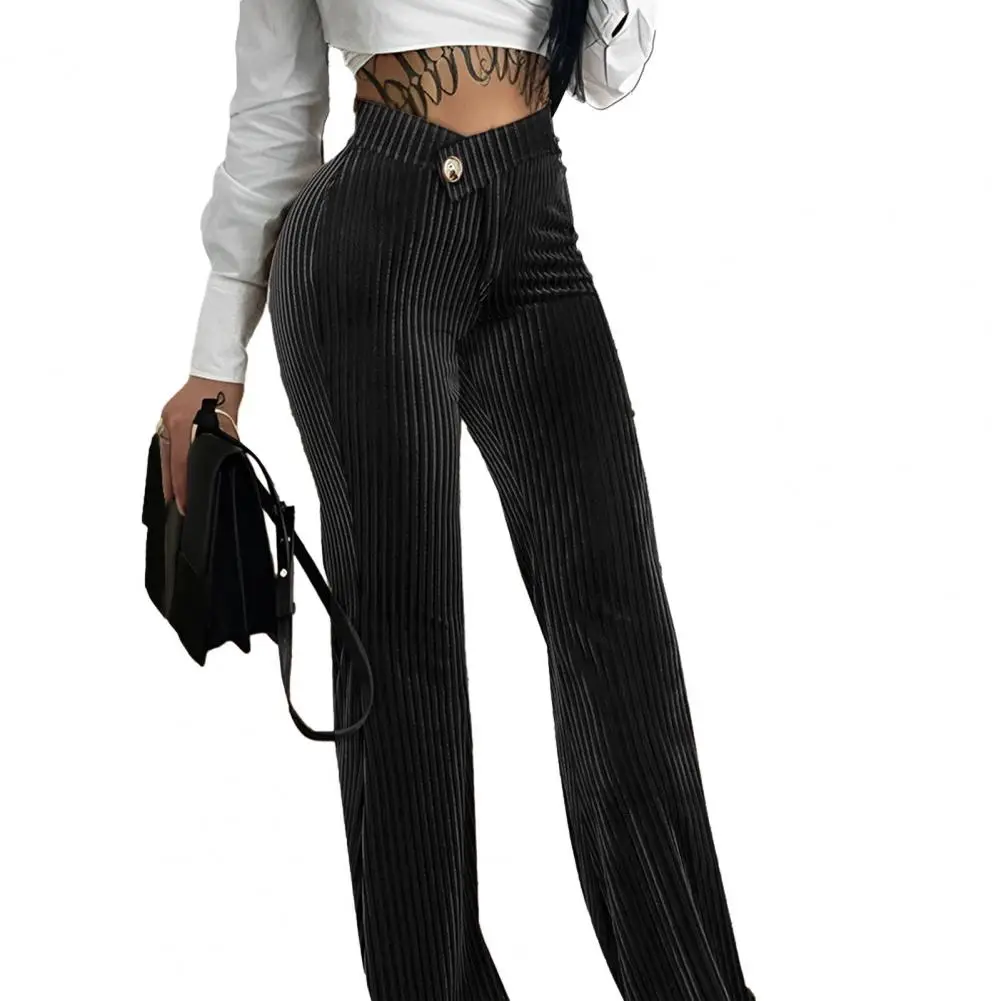 

Pure Color Trousers Stylish Women's High Waist Striped Wide Leg Pants Comfortable Stretchy Straight Leg Trousers for Spring Fall