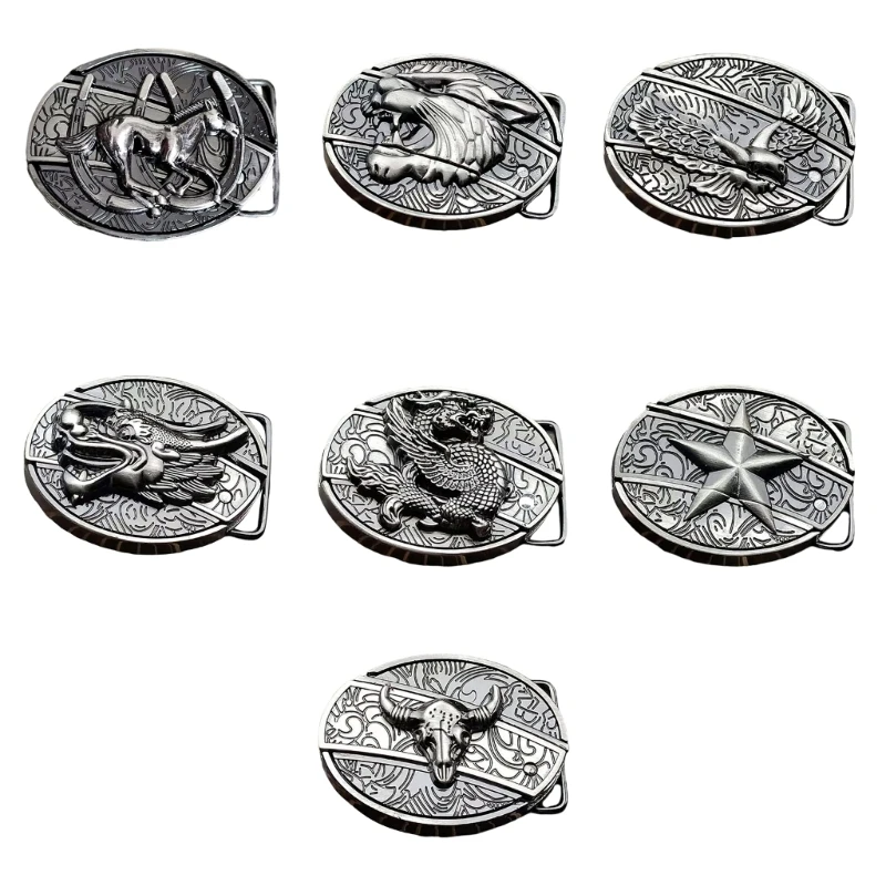 Medieval Ages Belt Buckles with 3D Horse Eagle Tiger Western Cowboy Dragon Eagle Tiger Horse Style Gift for Father Drop shipping