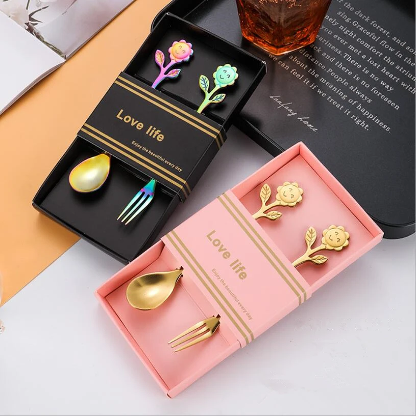 

Flower Spoon Sunflower Fruit Fork Coffee Spoon Wedding Accompaniment Gift Set Gold Silver stainless steel spoons coffe spoon