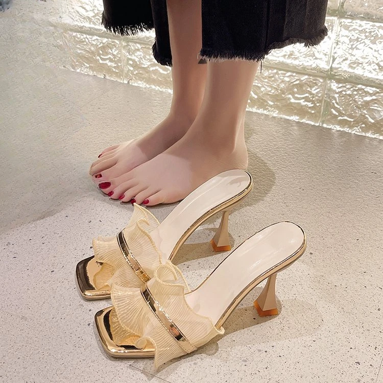 

Сексуальные дизайнерские модные плиссированные женские сандалии 2023, женские туфли-лодочки с открытым носком, классическая женская летняя обувь, сланцы для улицы