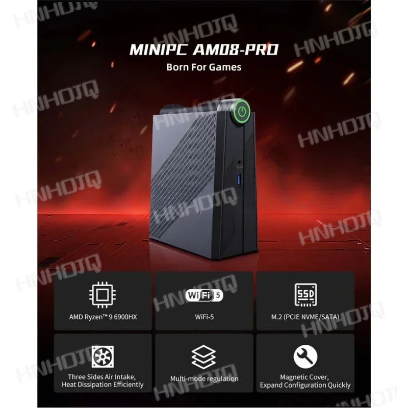2023 Новый игровой мини-ПК AM08 PRO Ryze n 9 6900HX DDR5*2 4800 МГц 32G/64G 512G 1 ТБ M.2 2280 NVME/ NGFF Stand Up Mini PC