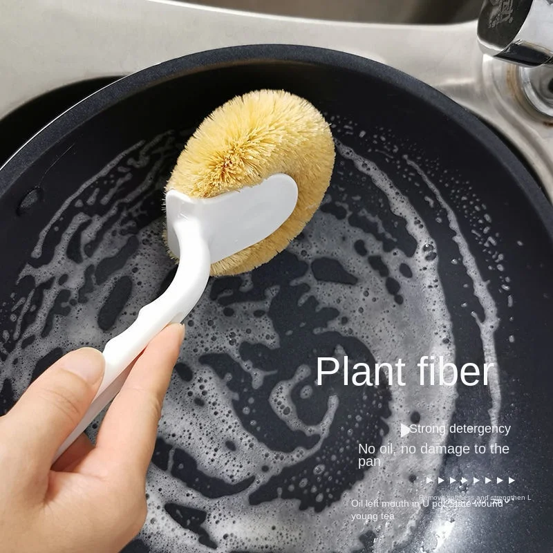 

Щетка для мытья посуды, Нелипкая кухонная щетка с длинной ручкой для сильной дезактивации из кокосового волокна, щетка для кастрюль, щетка для ресторана