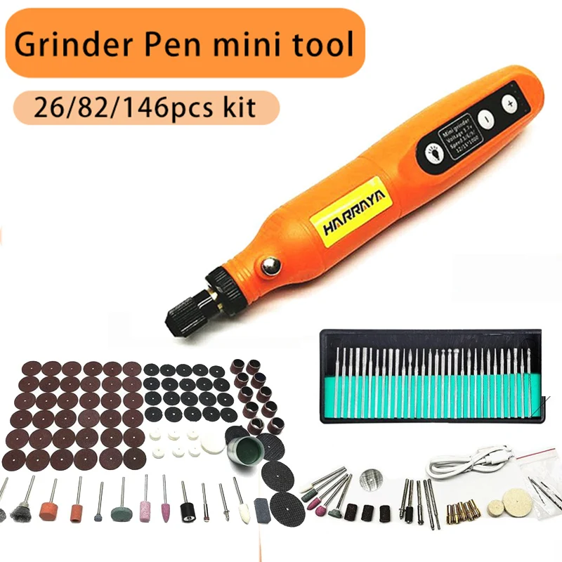 

Шлифовальная машина HARRAYA, 146 шт., инструменты для гравировки, шлифовальная машинка, набор инструментов для отделки, шлифовальная машинка с USB-...
